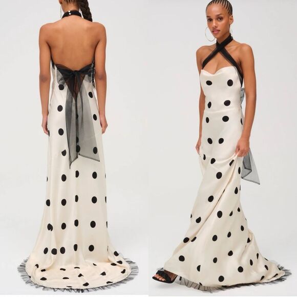 For Love And Lemons Dorothy Strapless Cream Black Polka Dot gown Dress Revolve S - Picture 1 of 16
